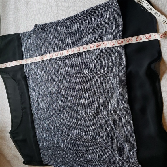 Ann Tayor Black and White Capped Sleeve Knit Top with Sheer Trim - Picture 8 of 10